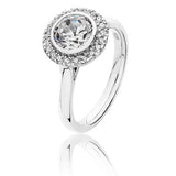 Sterling Silver Large Bezel Set Round Halo Style CZ Ring