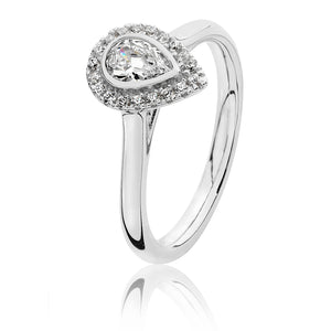 Sterling Silver Small Claw Set Pear Shape Halo Style CZ Ring