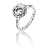 Sterling Silver Large Claw Set Round Halo Style CZ Ring