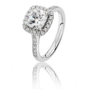 Sterling Silver Large Claw Set Cushion Halo Style CZ Ring