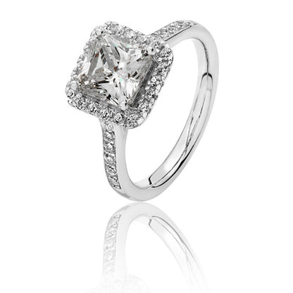 Sterling Silver Large Claw Set Square Halo Style CZ Ring