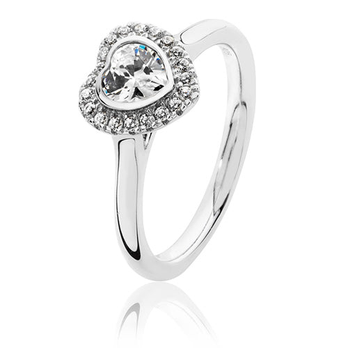Sterling Silver Small Bezel Set Heart Shape Halo Style CZ Ring