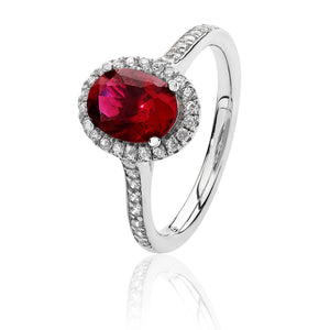 Sterling Silver Small Claw Set Oval Shape Halo Style Red CZ Dress Ring