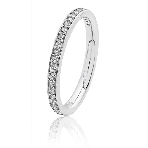 Sterling Silver 2.4mm Thread & Grain Set Half Eternity CZ Ring