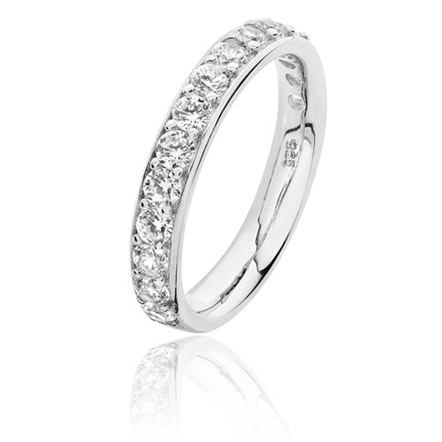 Sterling Silver 3.5mm Thread & Grain Set Half Eternity CZ Ring