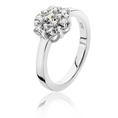 Sterling Silver Round Cluster CZ Ring