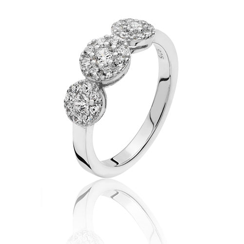 Sterling Silver Small Triple Cluster CZ Ring