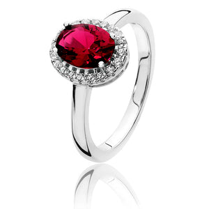 Sterling Silver CZ Halo Red & White Oval CZ Ring