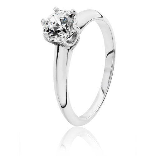 Sterling Silver 6.5mm Round 6 Claw CZ Ring