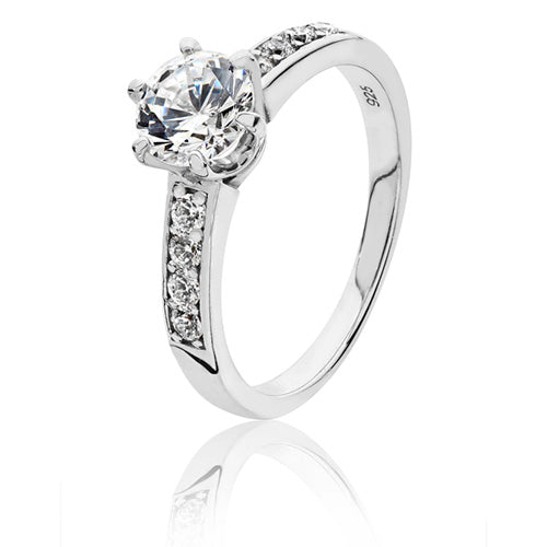 Sterling Silver 6.5mm Round 6 Claw Shoulder Set CZ Ring