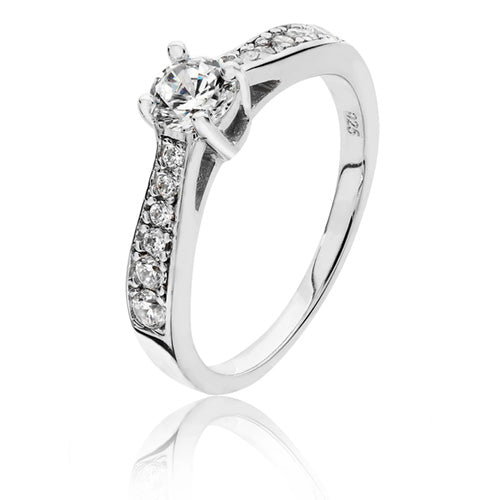 Sterling Silver 5mm Round 4 Claw Shoulder Set CZ Ring