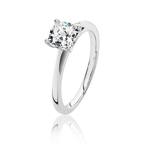 Sterling Silver 4 Claw Set 6mm Cushion CZ Ring