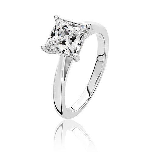 Sterling Silver 4 Claw Set 7mm Square CZ Ring