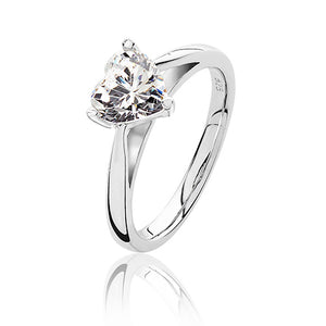 Sterling Silver 3 Claw Set 7mm Heart Shape CZ Ring