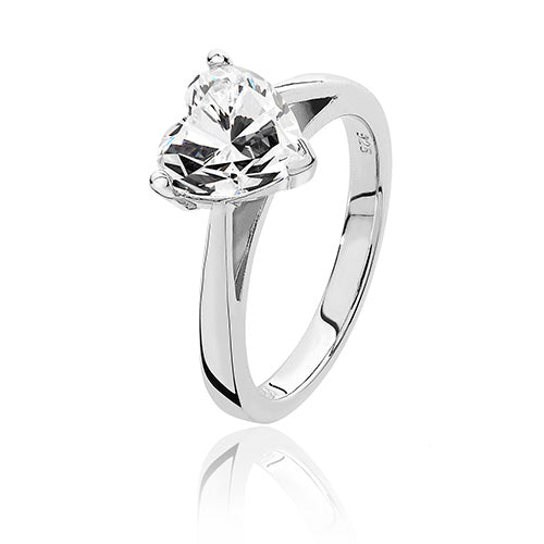 Sterling Silver 3 Claw Set Heart Shape CZ Ring
