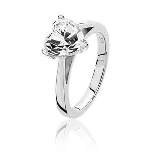 Sterling Silver 3 Claw Set 8mm Heart Shape CZ Ring