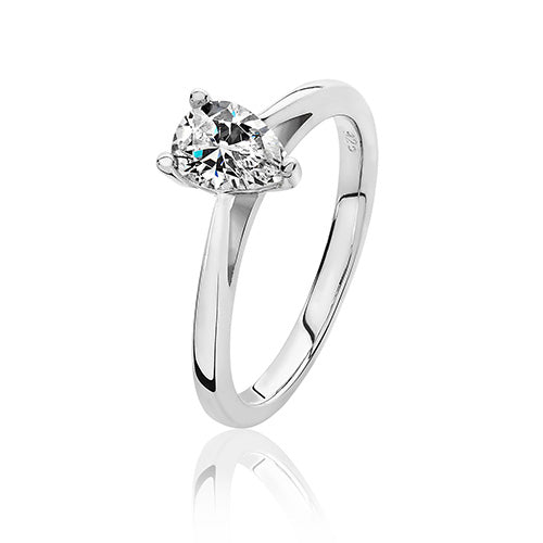 Sterling Silver 3 Claw Set Pear Shape CZ Ring