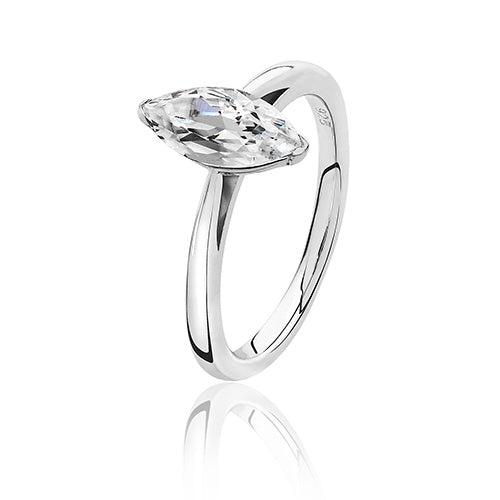 Sterling Silver 2 Claw Set 10x5mm Marquise Shape CZ Ring
