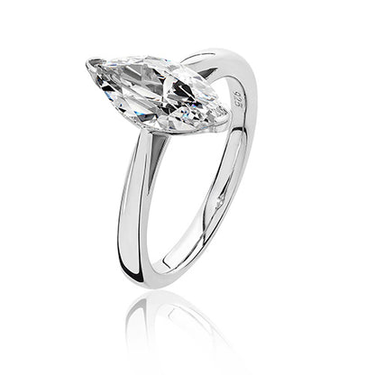 Sterling Silver 2 Claw Set Marquise Shape CZ Ring