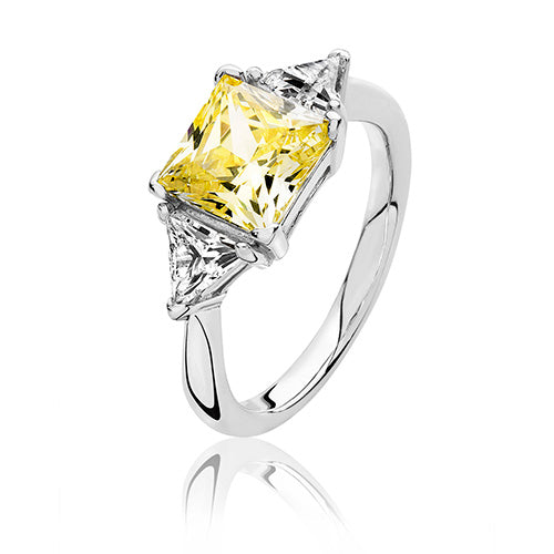 Sterling Silver 3 Stone Yellow CZ Ring
