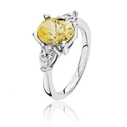 Sterling Silver 3 Stone Yellow & White CZ Ring