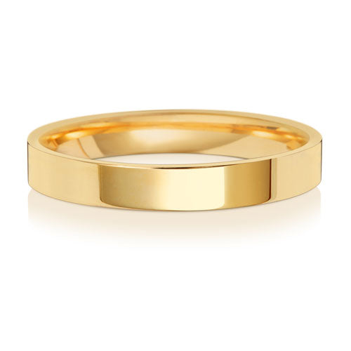 9ct Yellow Gold 3mm Flat Court Wedding Ring