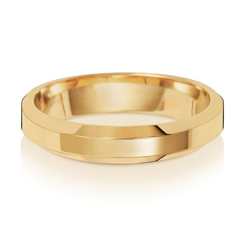 9ct Yellow Gold 4mm Soft Court Bevelled Edge Wedding Ring