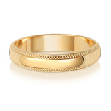 9ct Yellow Gold 4mm D Shape Millgrain Wedding Ring
