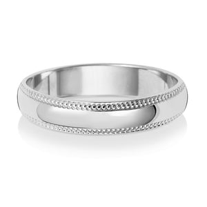 9ct White Gold 4mm D Shape Millgrain Wedding Ring