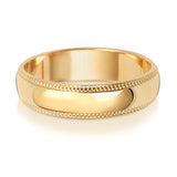 9ct Yellow Gold 5mm D Shape Millgrain Wedding Ring