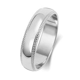 9ct White Gold 5mm D Shape Millgrain Wedding Ring